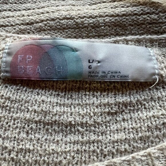 Free People Beach Size L Beige Oatmeal Ribbed Oversized Sweater Tunic Cover Up - Picture 2 of 9